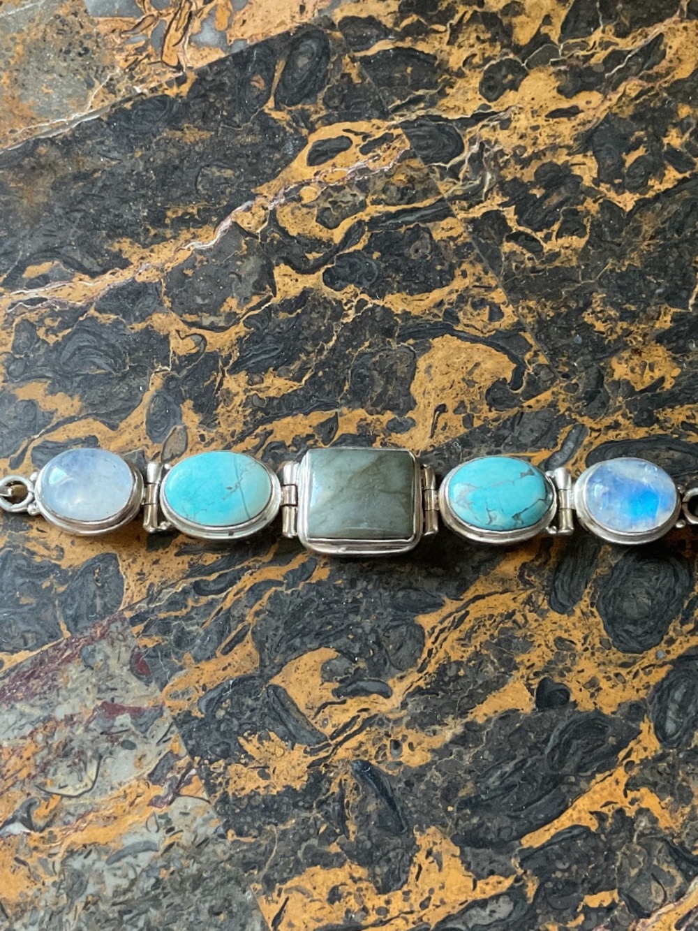NWOT Sterling Silver 925 Turquoise Labradorite Moon Stone Bracelet - Picture 5 of 15